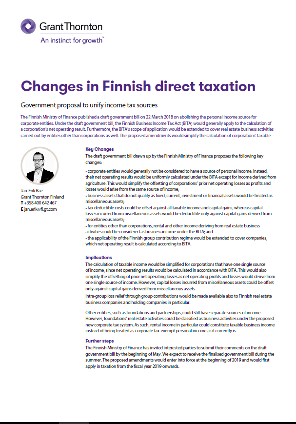 changes in Finnish direct taxation
